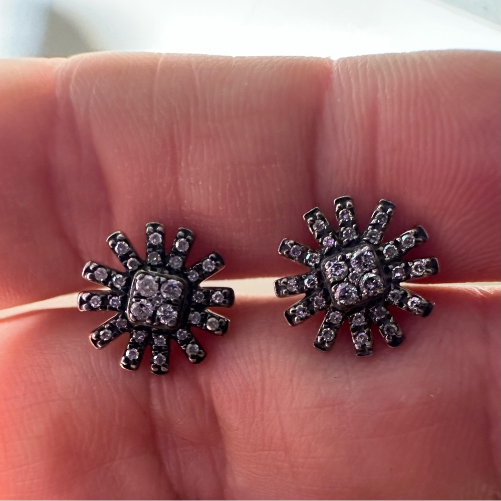 Colleen Lopez Sterling Silver Diamond Sunburst Earrings 0.25ctw - Picture 3 of 14